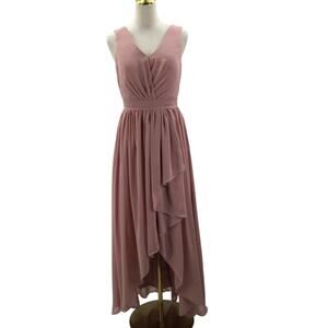 BRIDESMAID SZ 8 M Pink V-Neck Sleeveless Lace Up Hi-Low Maxi Dress NEW B126